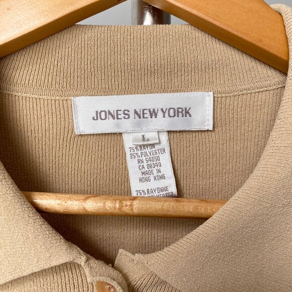 ☀️ Large Y2K Tan Short-Sleeve Boxy Fit Heavy Knit Safari-Collared Top Jones New - Picture 4 of 5